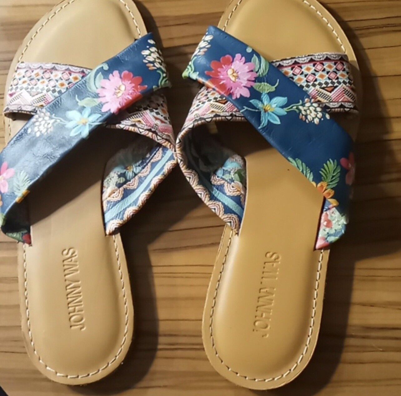 Johnny Was Colorful Leather Cross Strap Sandals Summer Worn Once Sz 7.5 Layla X