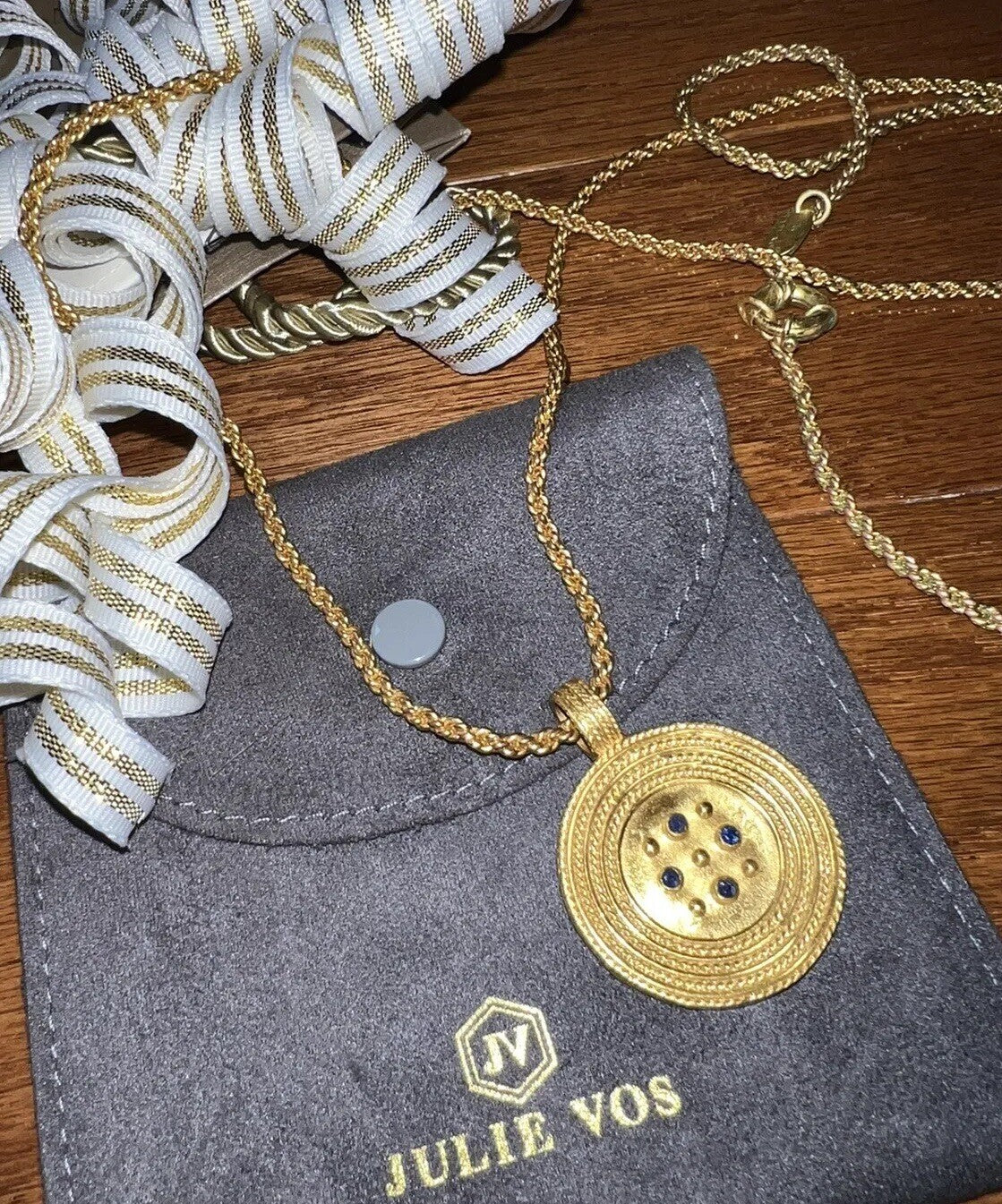 Julie Vos Statement Rope Necklace & Pendant 24k Gold Plate And Sapphire Glass Julie Vos