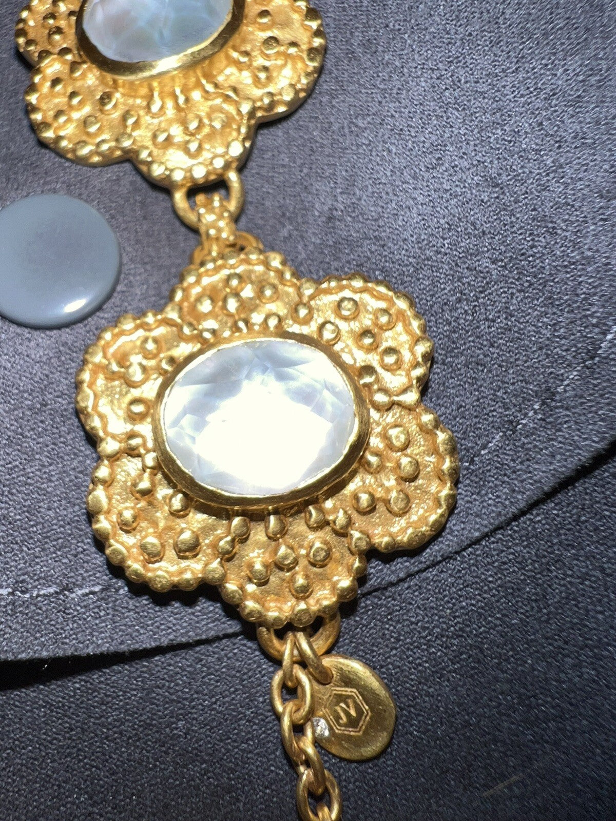 Julie Vos Iridescent Clear Colette Flower Link Toggle Bracelet 24k Plate Julie Vos