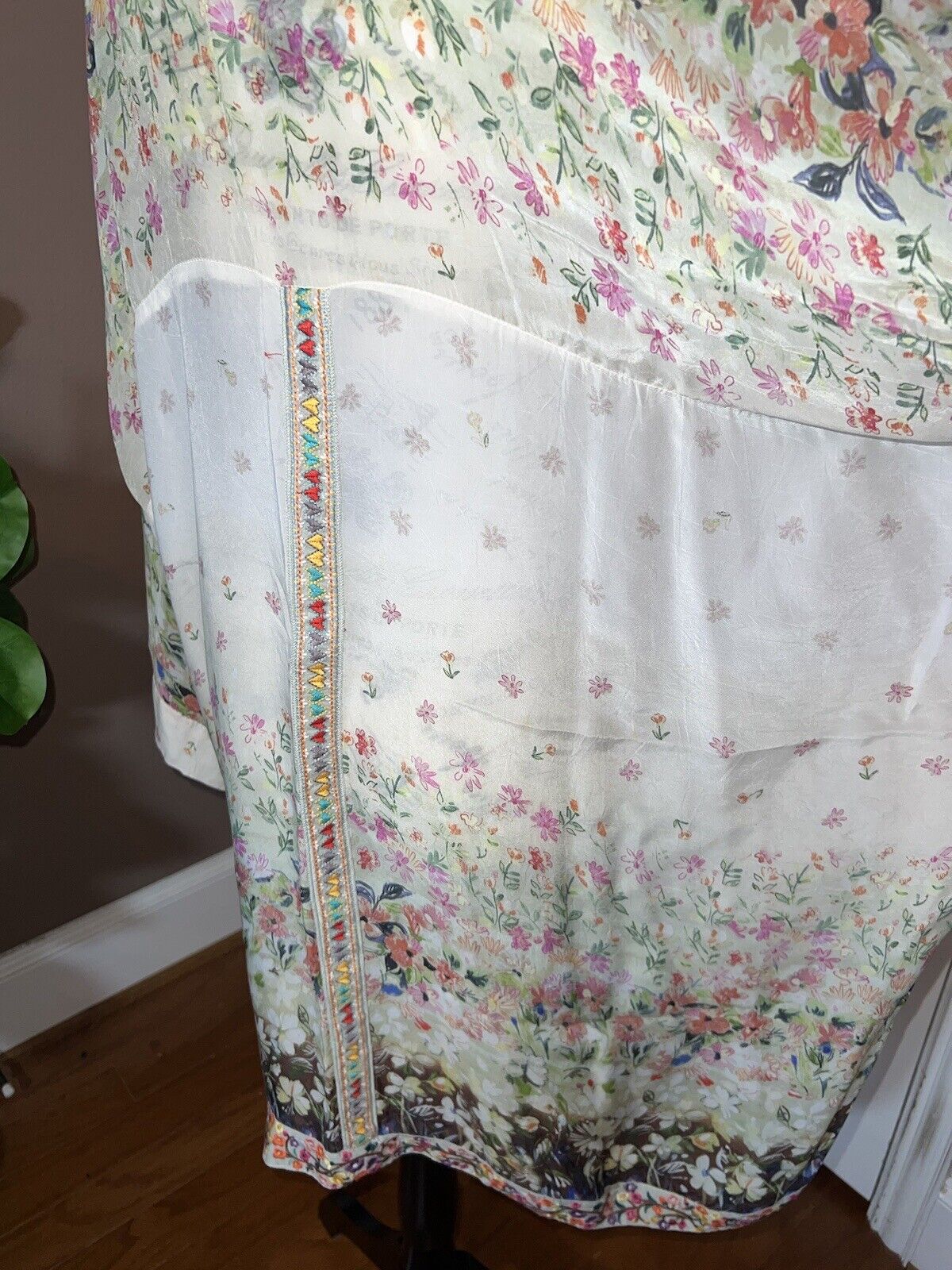 Johnny Was Silky Long Kimono Floral Ivory Pockets Embroidered XXL 2XL 2X SPRING