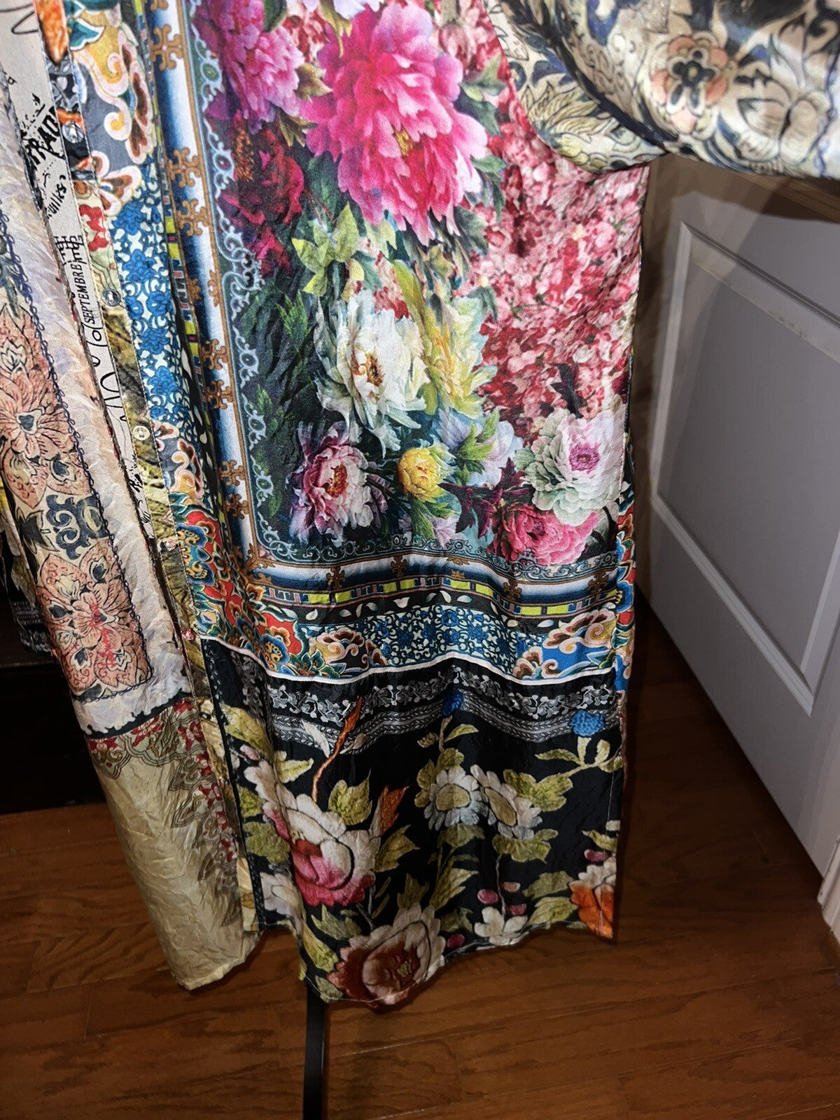 Johnny Was Large 100% Silk Kimono Cherry Blossoms STUNNING BACK Button Up Blouse Johnny Was