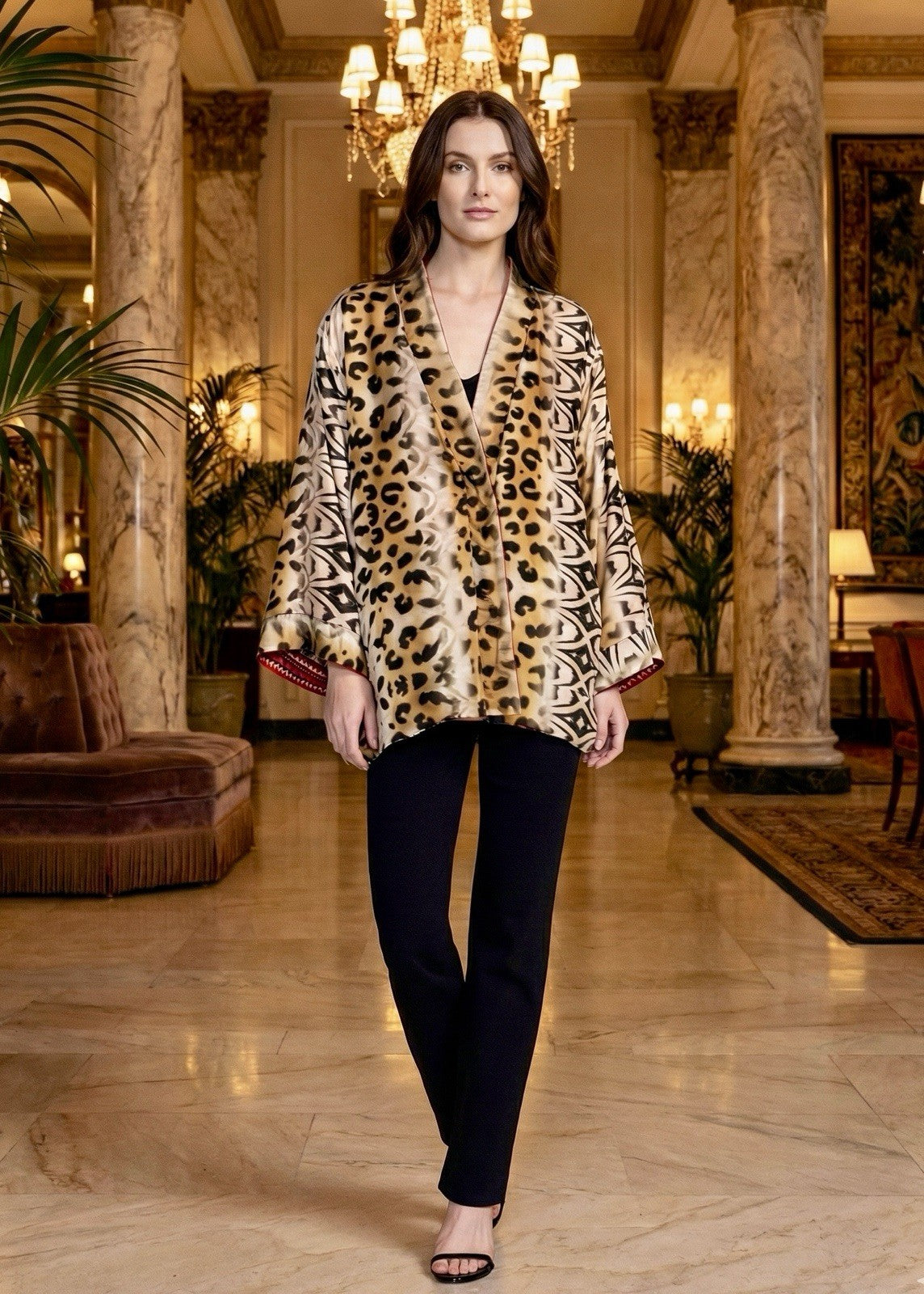 Johnny Was XL Red Burnout Velvet Kimono REVERSIBLE Jacket $550 Retail Johnny Was