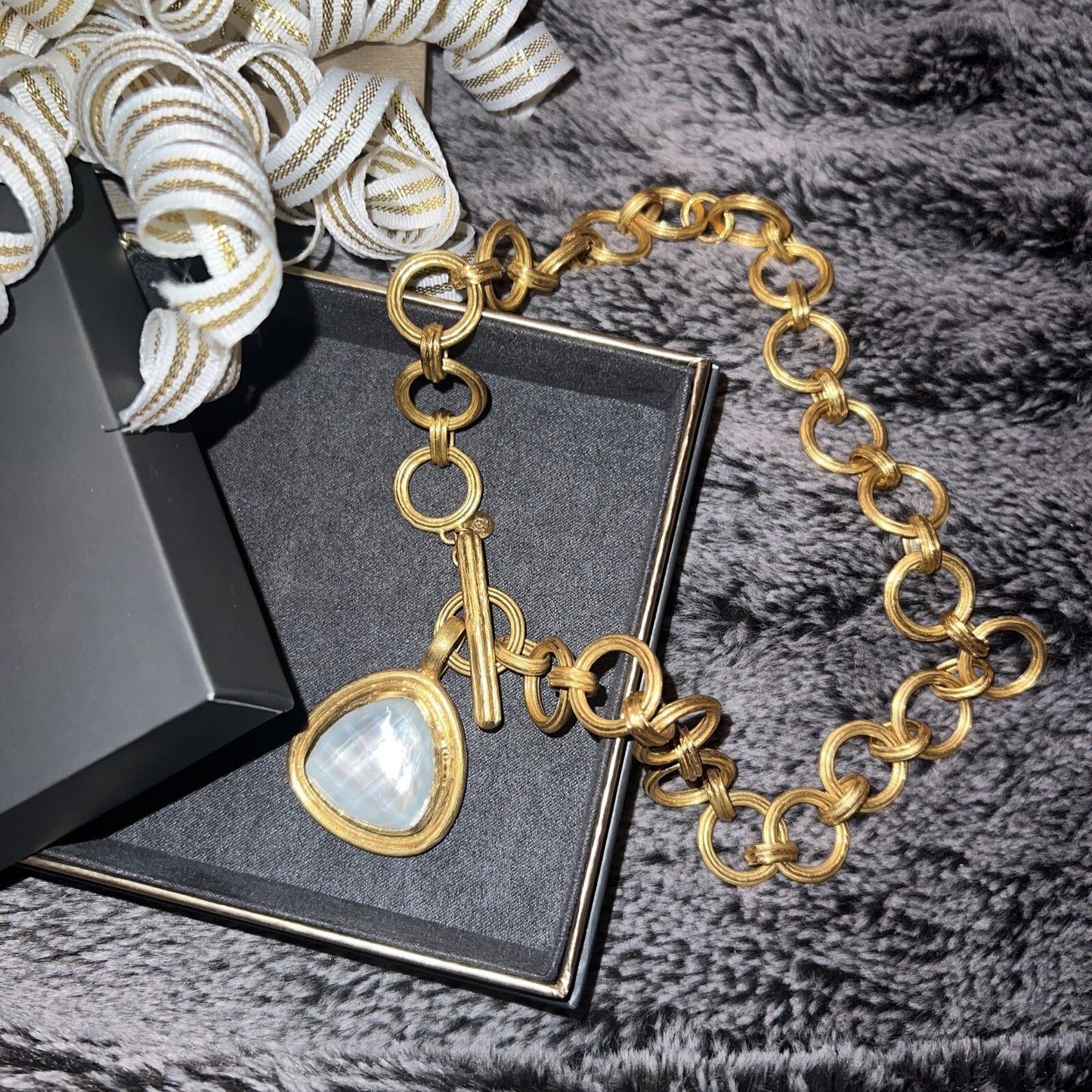 Julie Vos Iridescent Clear & 24k Gold Plate Toggle Statement Necklace Julie Vos