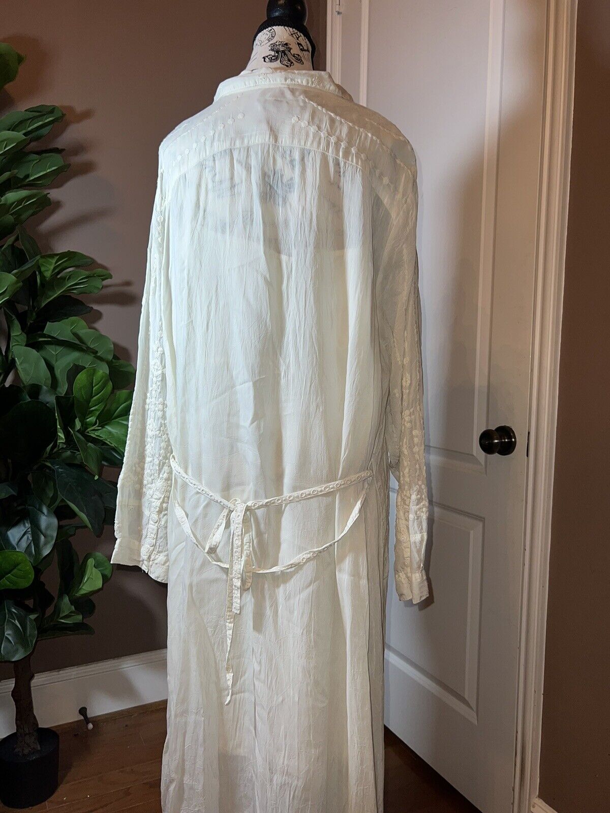 Johnny Was Ivory Silky Embroidery & Lace Kimono Dress Beach Wedding  XXL 2XL 2X