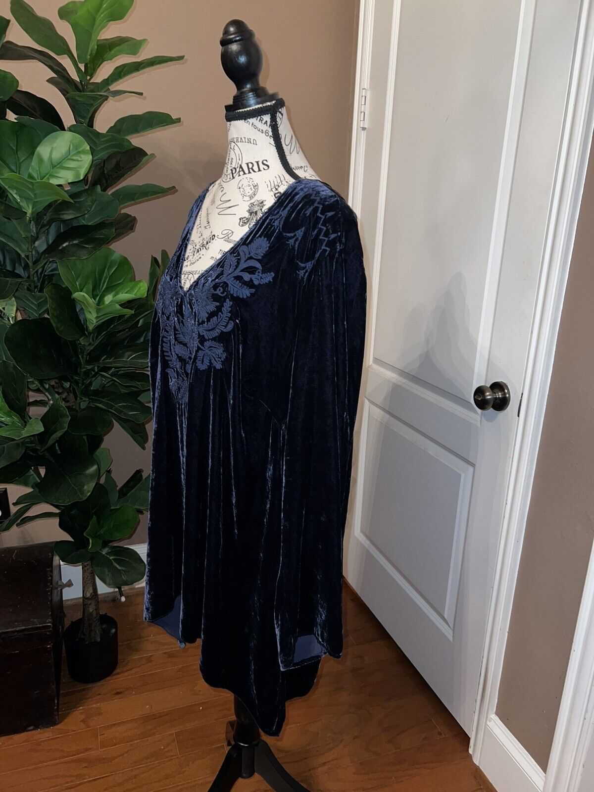 Johnny Was 2X 2XL Midnight Blue Velvet Tunic Top W/ Kimono Sleeves Great Length!