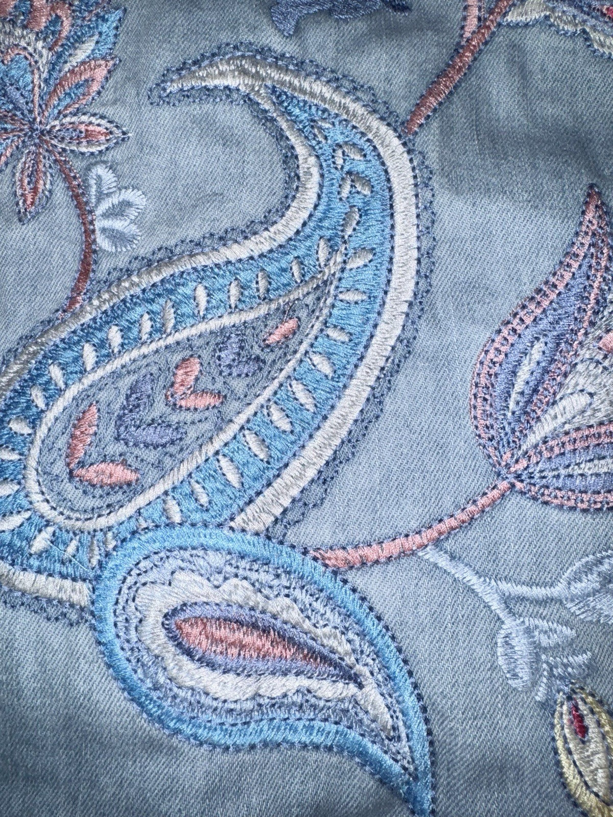 Johnny Was 2X Plus Denim Worker Jacket Coat Embroidered Birds & Paisley Johnny Was