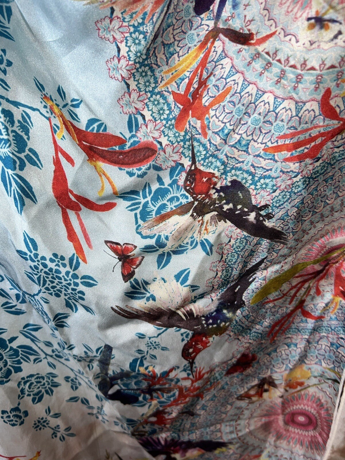 Johnny Was O/S 100% Silk Kimono Wrap Top Cover Up Beading 33”PTP Lightweight Johnny Was