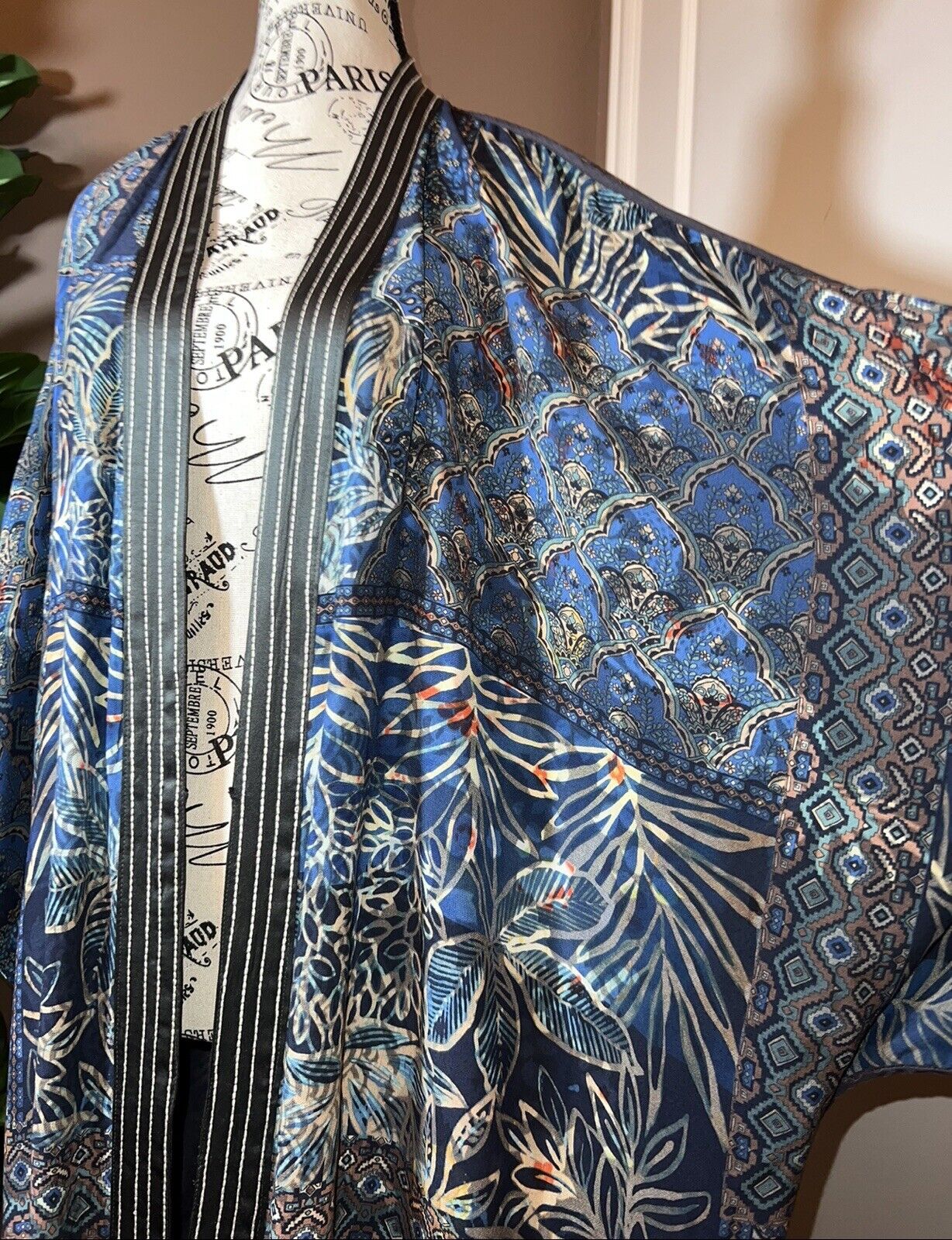 Johnny Was XXL Kimono Duster REVERSIBLE Wrap Cardigan Jacket Dragon Blues