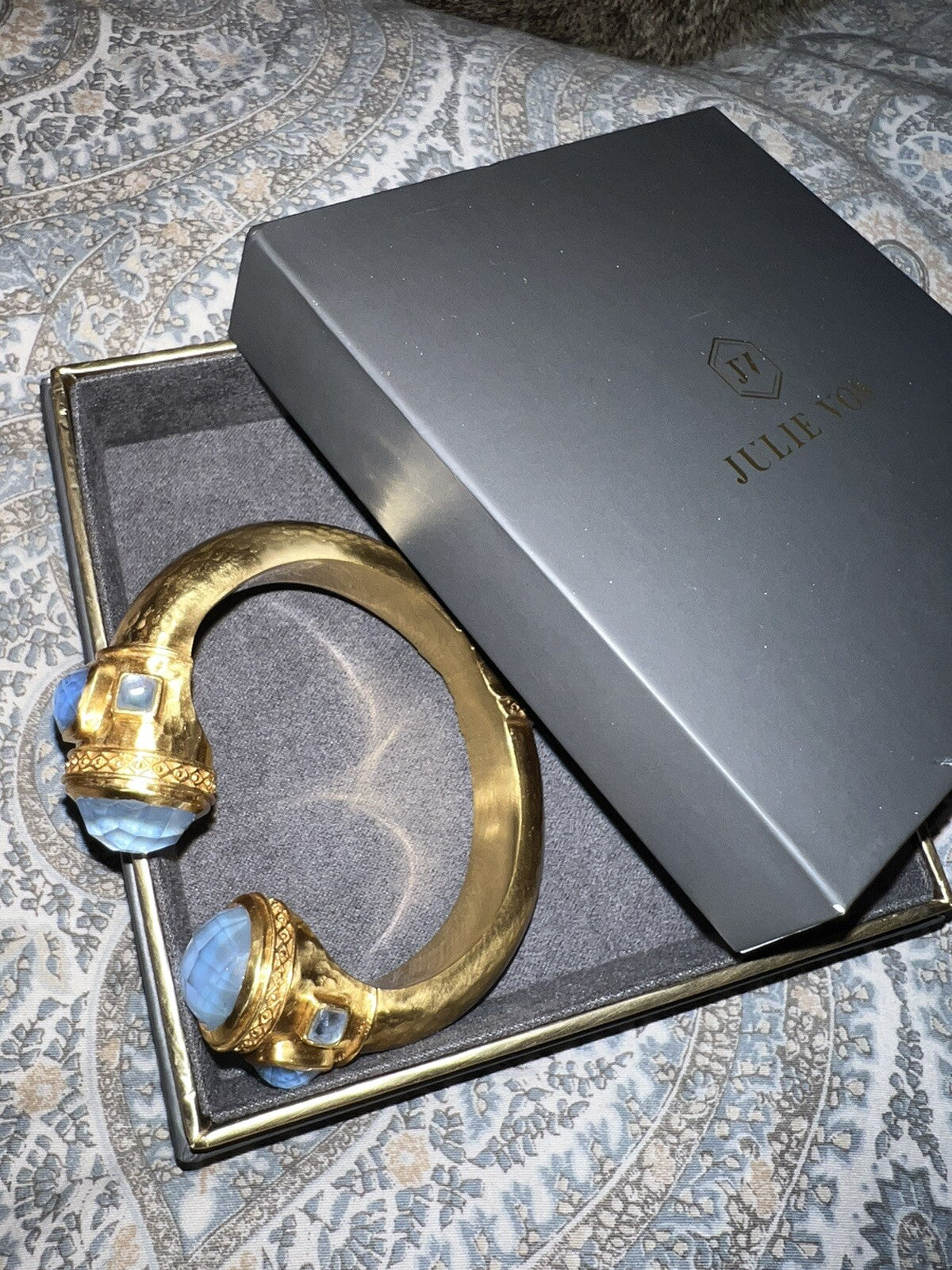 Julie Vos Statement Hinged Bangle Bracelet Cuff Light Blue Iridescent Julie Vos