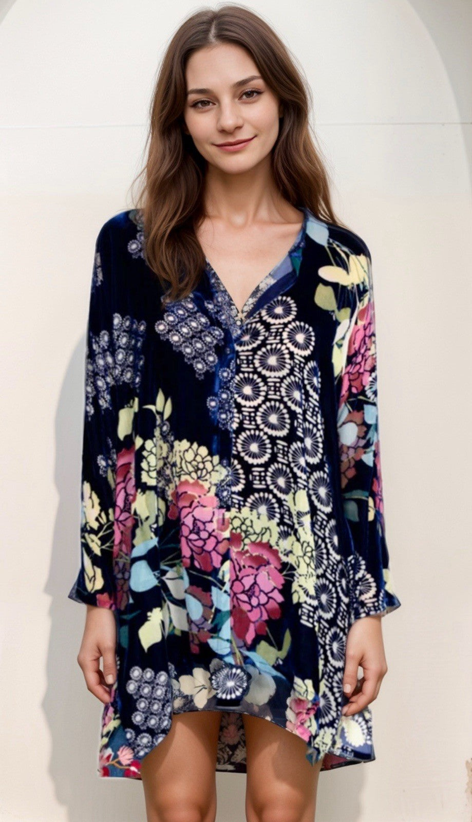 Johnny Was 2X Plus Blue Burnout Velvet Button Up Blouse Shirt Tunic Top Johnny Was