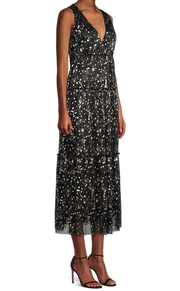 Johnny Was L Black & Gold Long Maxi Party Dress Sleeveless Pair W/ Kimono Johnny Was