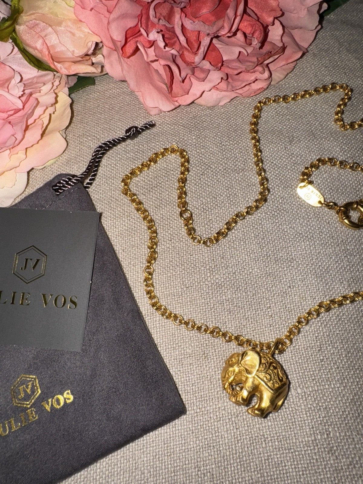 Julie Vos India Elephant Pendant Long Necklace 34” 24K Gold Plated Indian Julie Vos