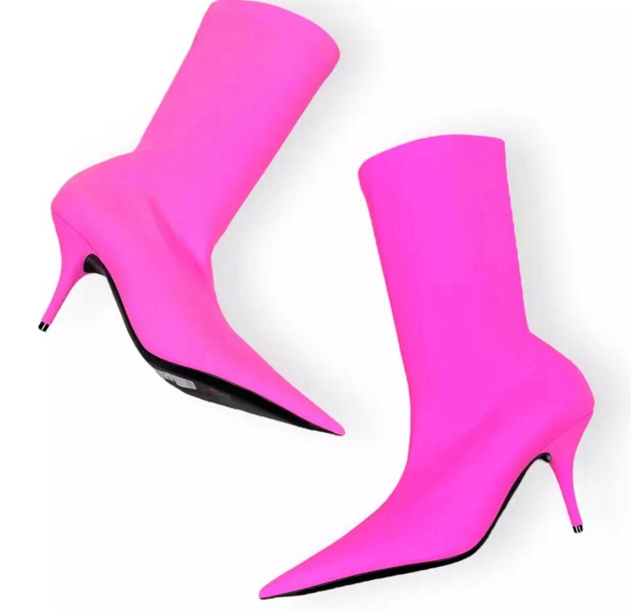 Balenciaga Knife Bootie Spandex Matt Fluo Pink Kitten Heel Boots EU 38.5