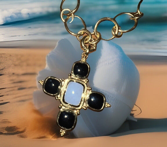 Julie Vos Large Statement Cross Long Necklace & Pendant W/ Gold Chain Julie Vos