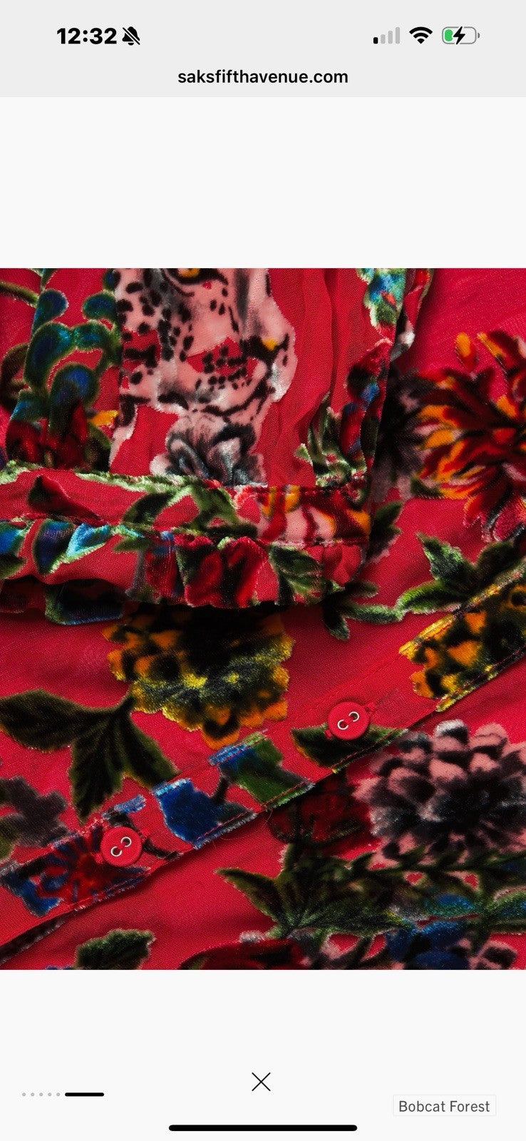 Johnny Was XL Red Burnout Velvet Button Up Blouse Tunic Top Shirt Floral Johnny Was