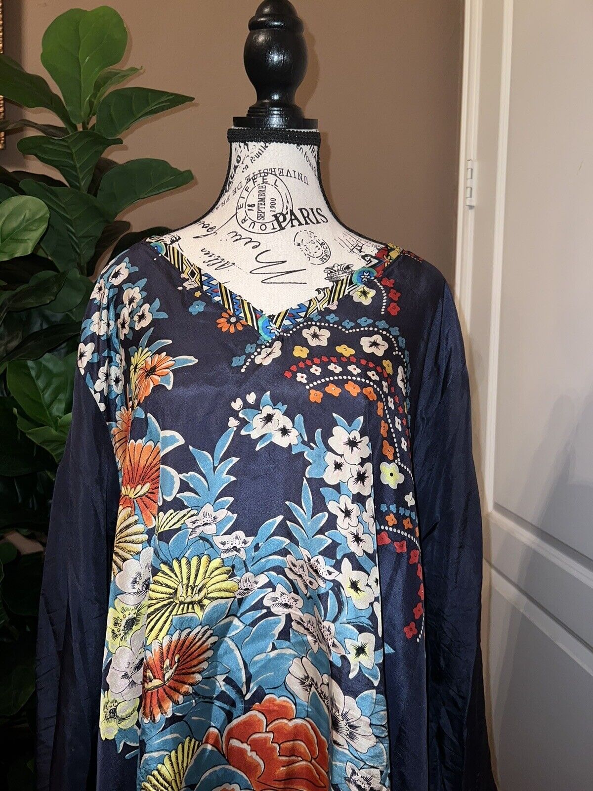 Johnny Was 3X 3XL 100% Silk Tunic Top Kimono Sleeves