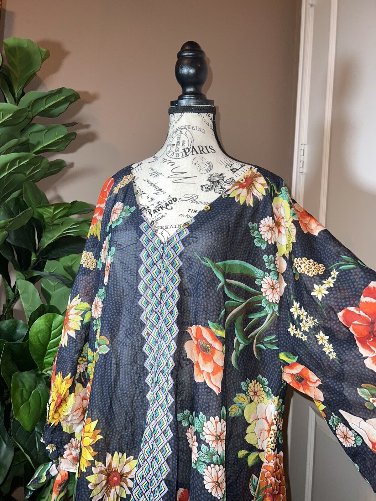 Johnny Was 1XL 1X XL Maxi Dress Cover Up Lightweight Floral Pattern