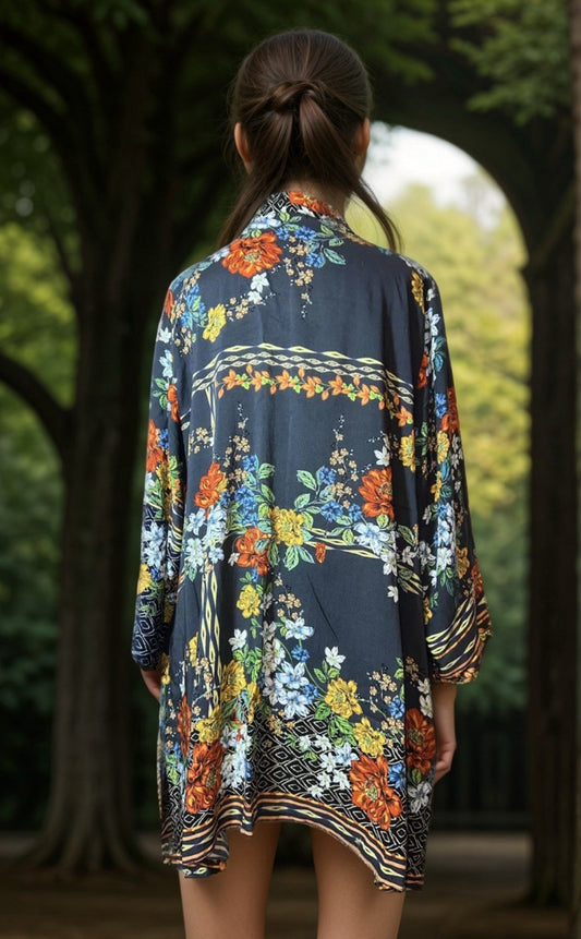 Johnny Was Kimono L Large Floral Wrap Lightweight Soft Floral Oversized Johnny Was