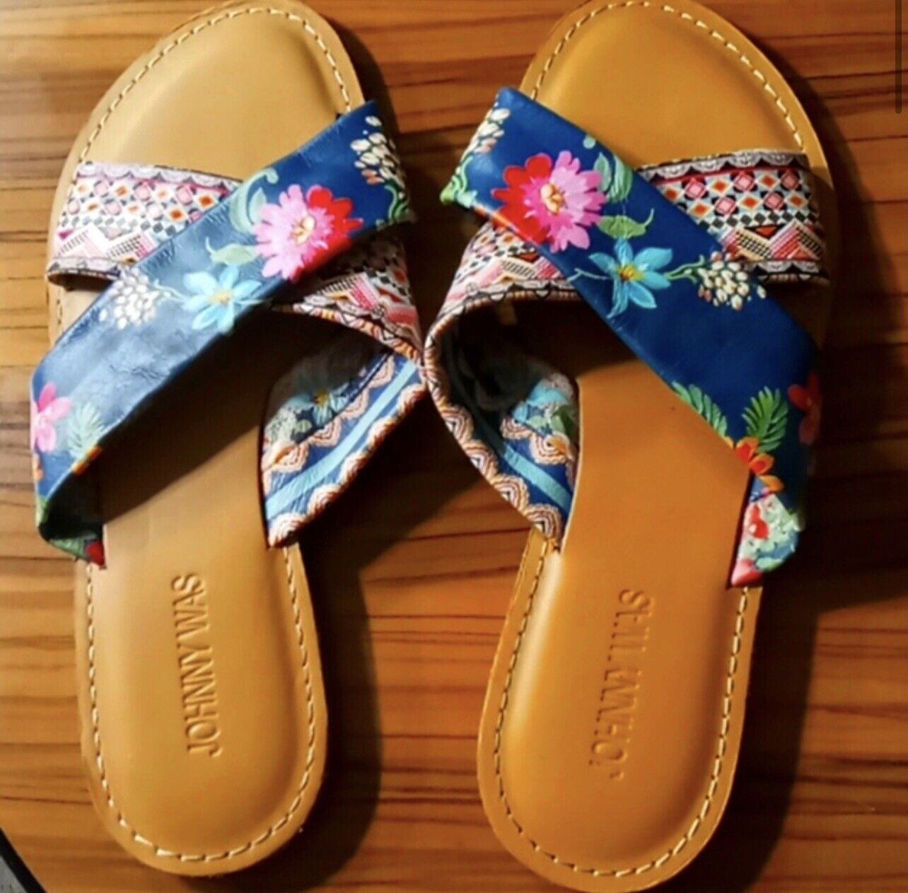 Johnny Was Colorful Leather Cross Strap Sandals Summer Worn Once Sz 7.5 Layla X