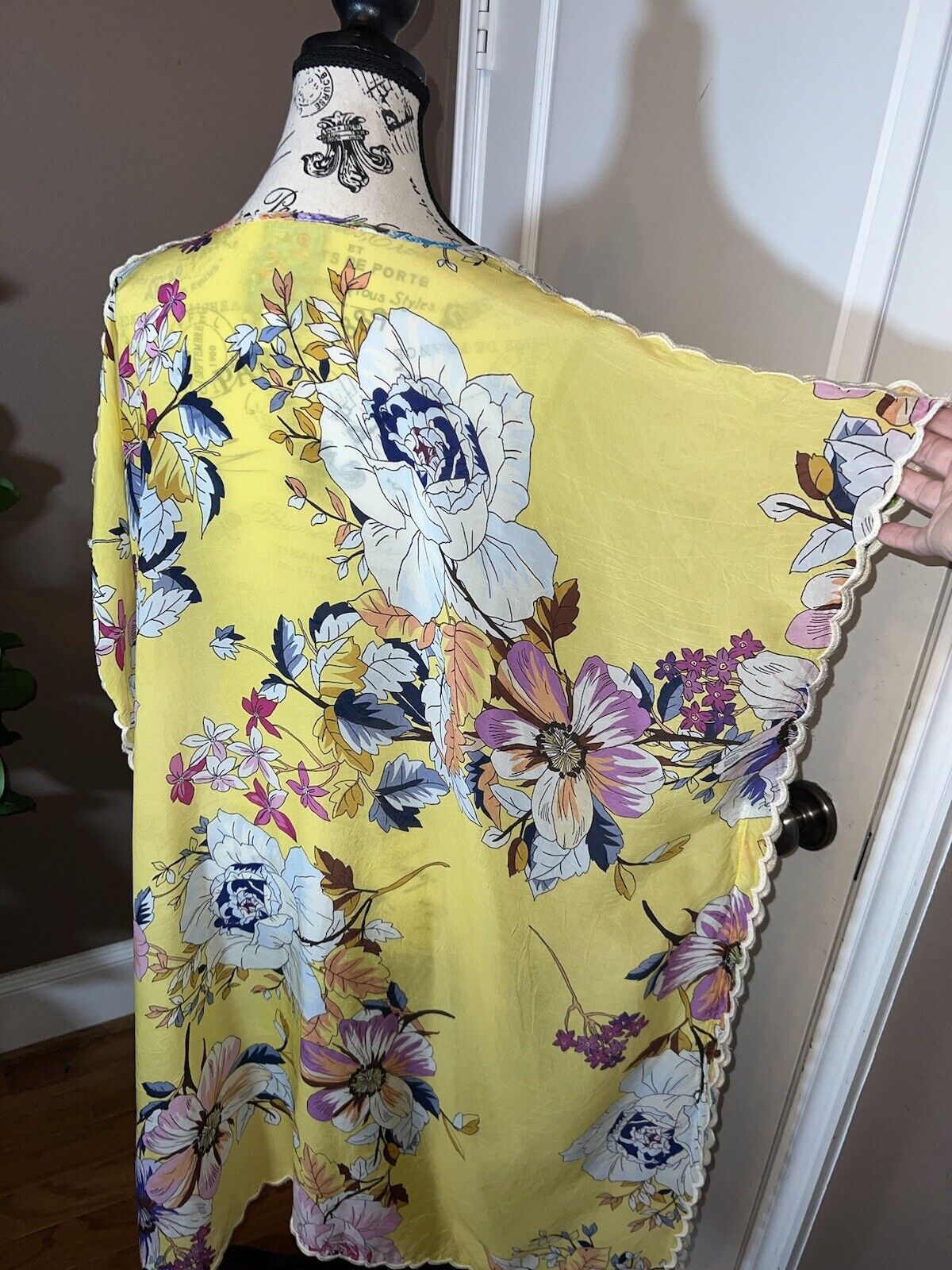 Johnny Was Silky Long Kimono Kaftan Floral & Patchwork Yellow XXL 2XL 2X SPRING