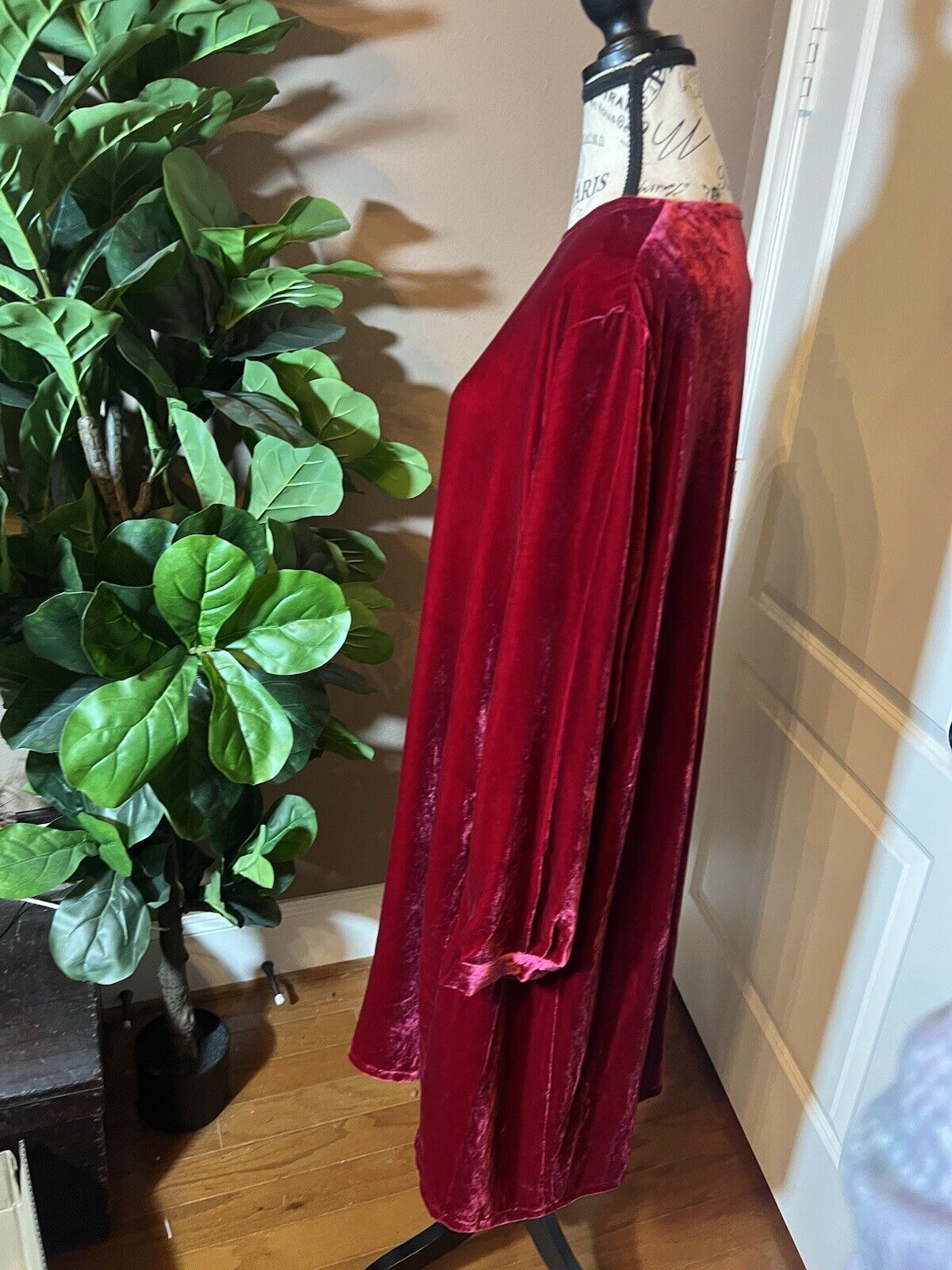 Eileen Fisher Red Velvet MIDI Dress Beautifully Soft L Large  MSRP $398