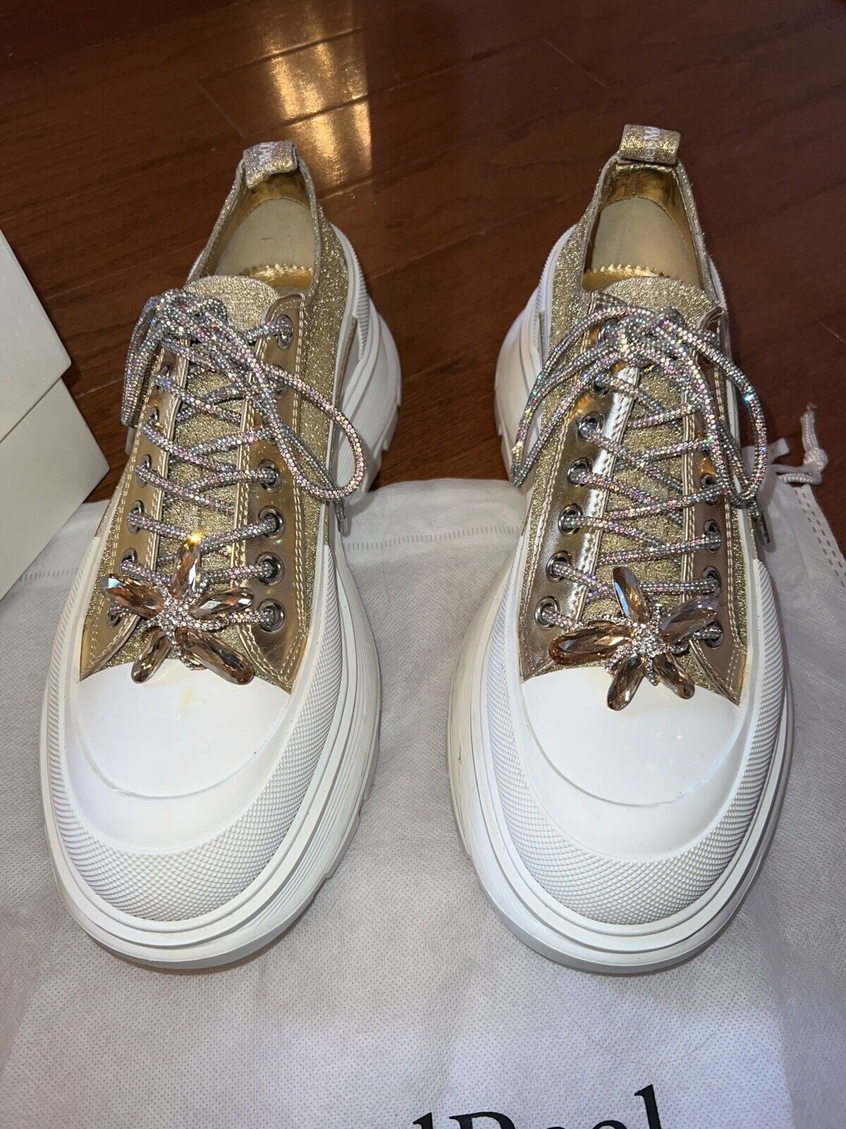 Alexander McQueen Tread Slick Gold Glitter Sneakers Retail $1180 Sz 42 US 10