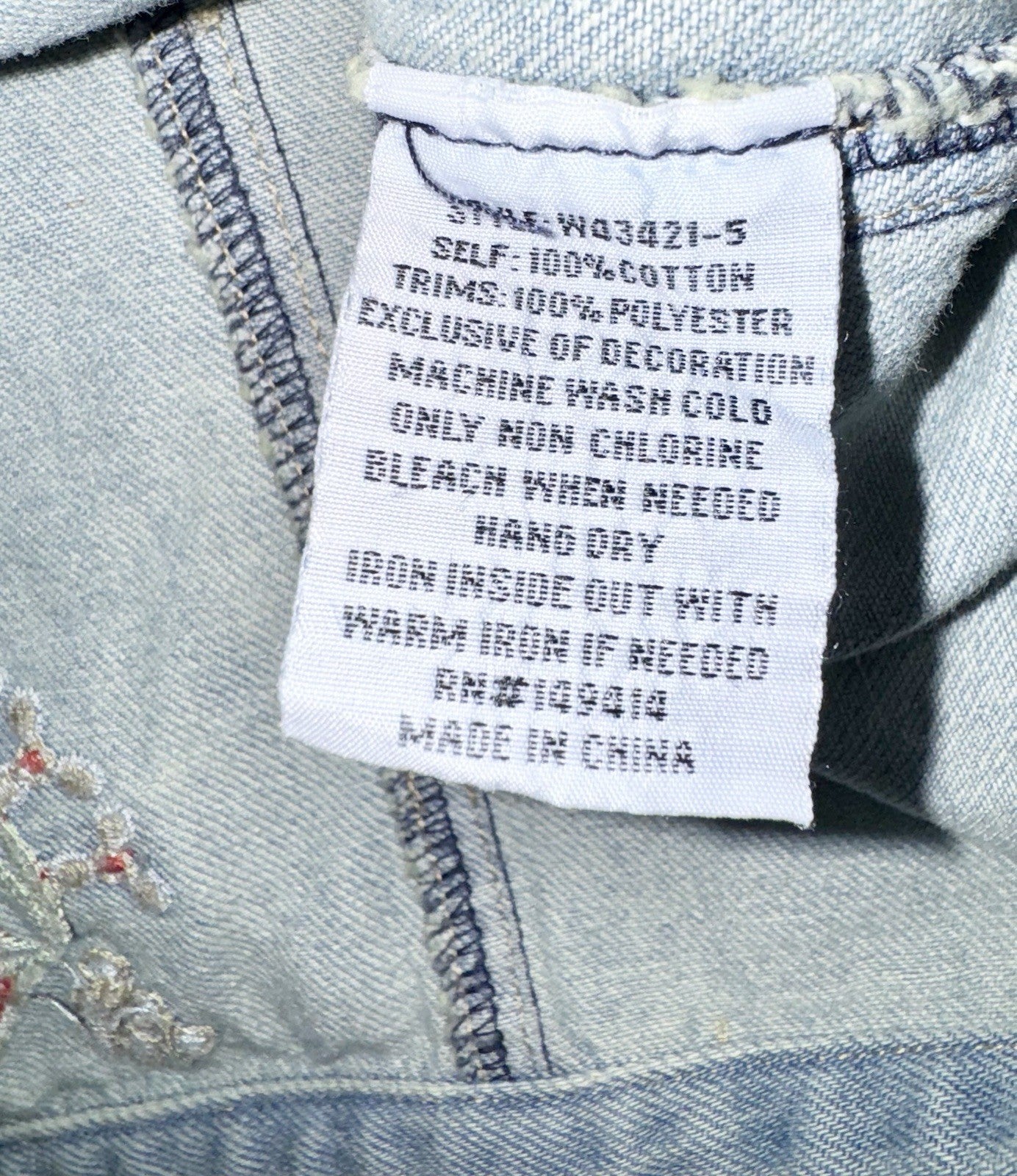 Johnny Was XL Denim Jacket Worker Coat Embroidered Phoenix Bird Light Wash Johnny Was