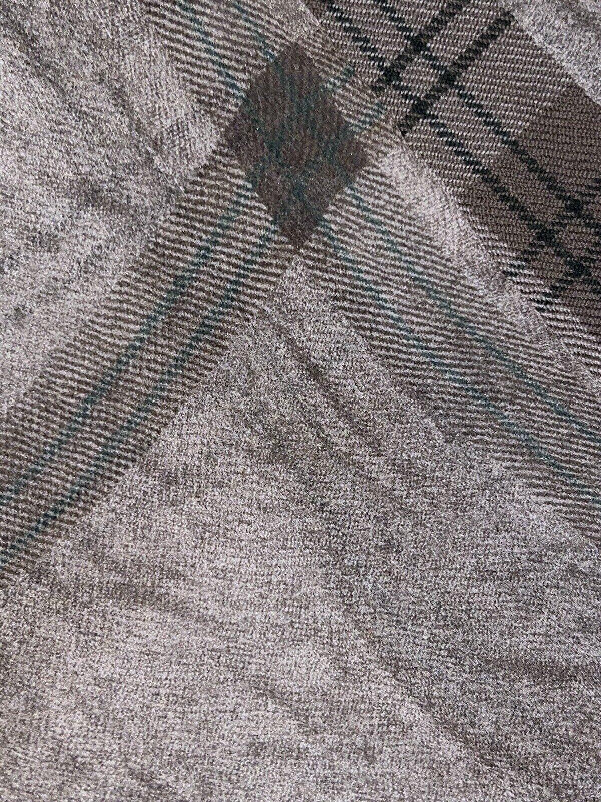 Burberry Scarf Silk And Sheer Plaid Olive Grey Green 35” x  18”