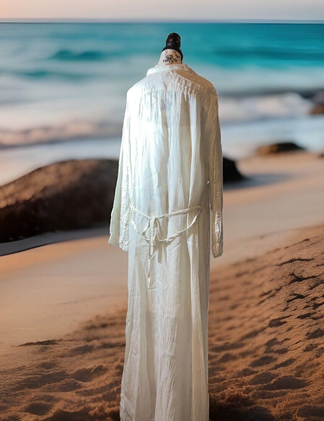 Johnny Was Ivory Silky Embroidery & Lace Kimono Dress Beach Wedding  Sz 2XL 2X