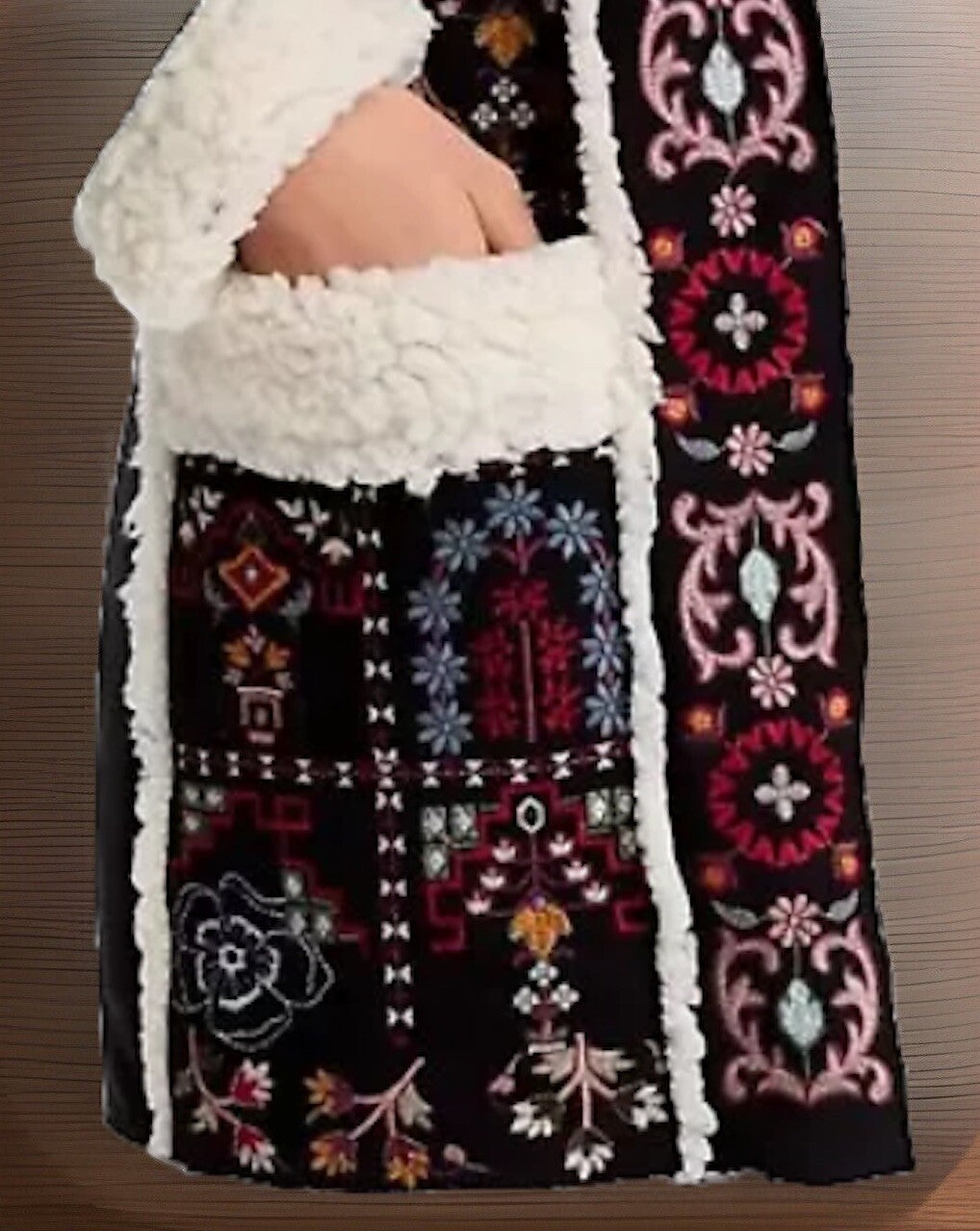 Johnny Was 2X Faux Suede Sherpa Coat Jacket Wrap Shearling Lined BOHO Johnny Was