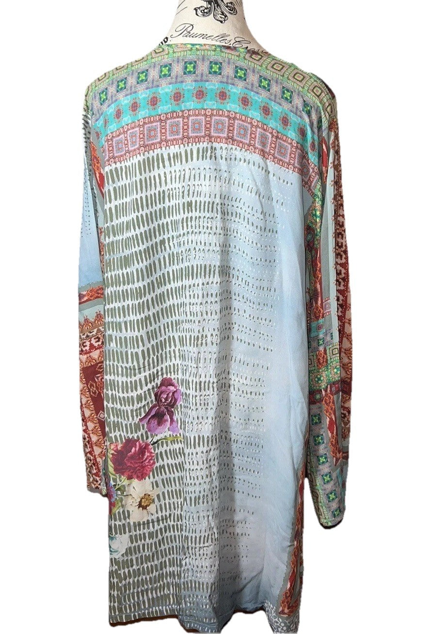 Johnny Was 1X Shift Mini Dress Tunic Top Lightweight Cool Soft Patchwork Johnny Was