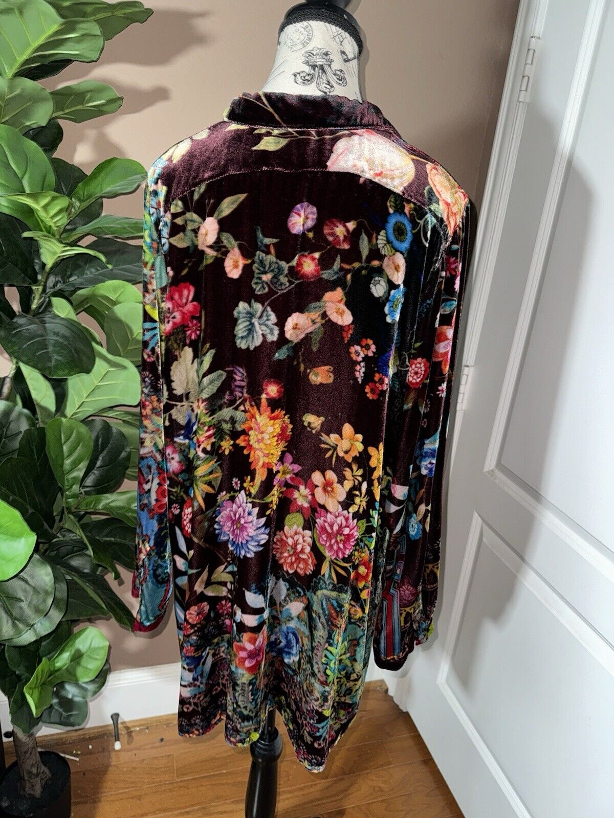 Johnny Was 1X XL Velvet Jewel Tone Kimono Long Sleeve Button Up Shirt Top Blouse