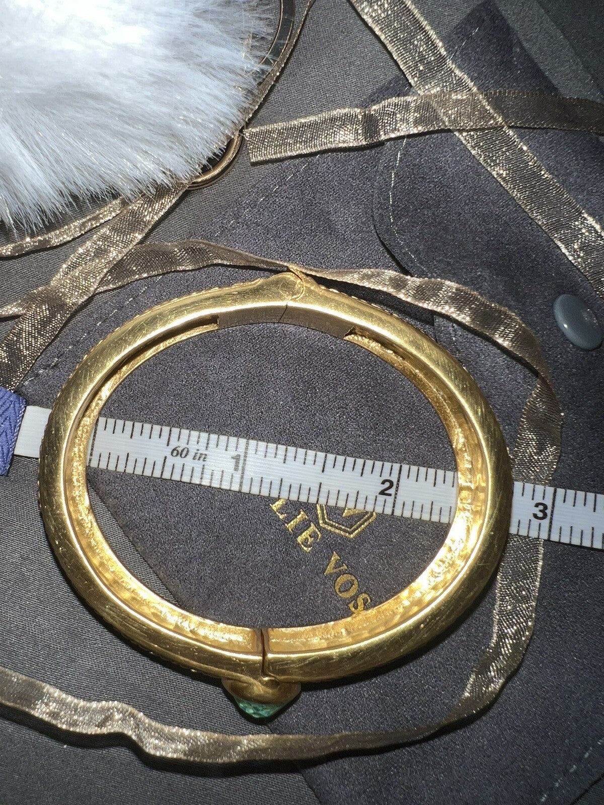 Julie Vos Hinged Bangle with Bahamian Blue Stone & 24k Plated  RETIRED Julie Vos