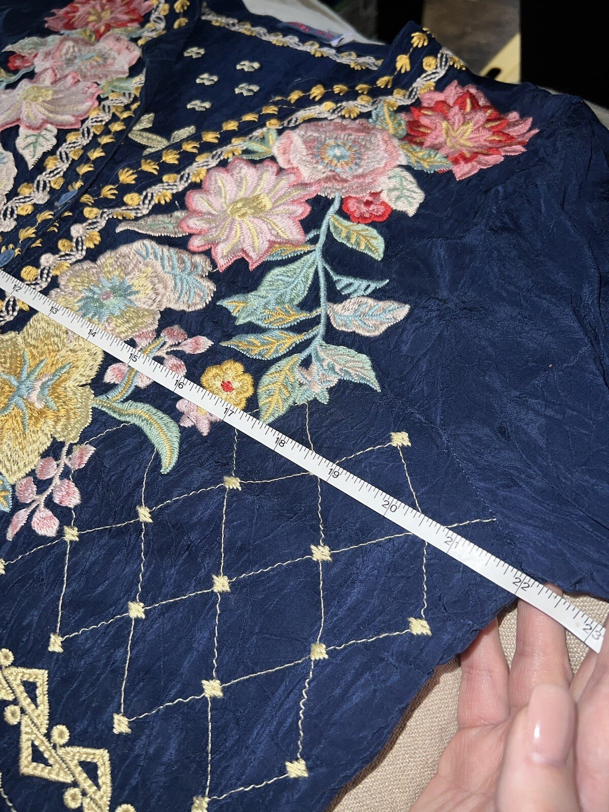 EuC Johnny Was L Large Blue Embroidered Tunic Top Mini Dress Floral RETIRED Johnny Was