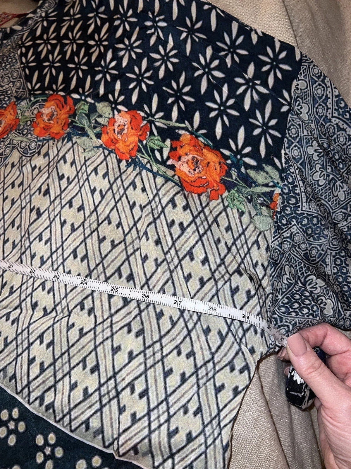 Johnny Was XXL Silky Top Long Sleeve Blouse Button Up Lightweight Floral Tunic Johnny Was