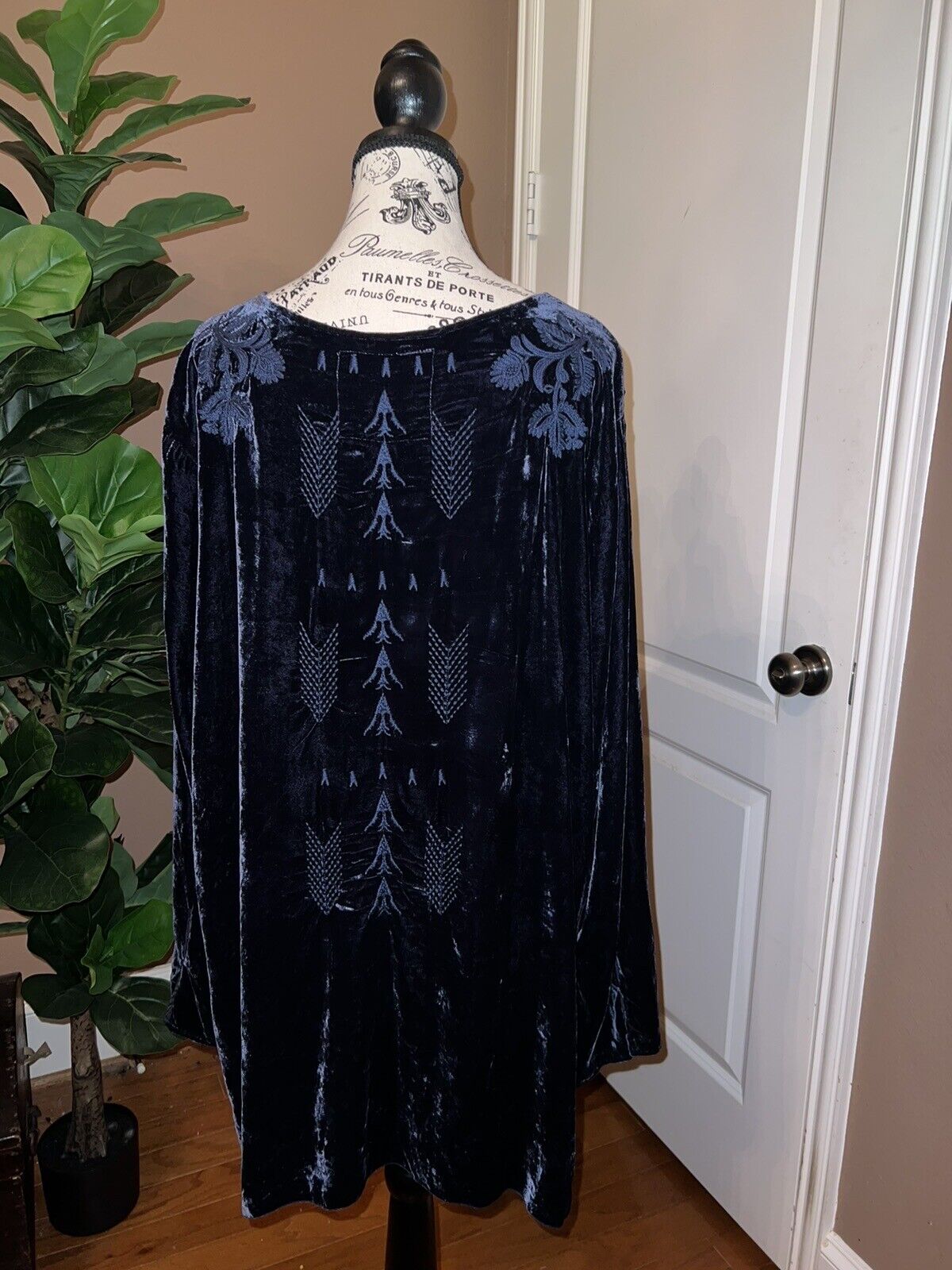 Johnny Was 2X 2XL Midnight Blue Velvet Tunic Top W/ Kimono Sleeves Great Length!