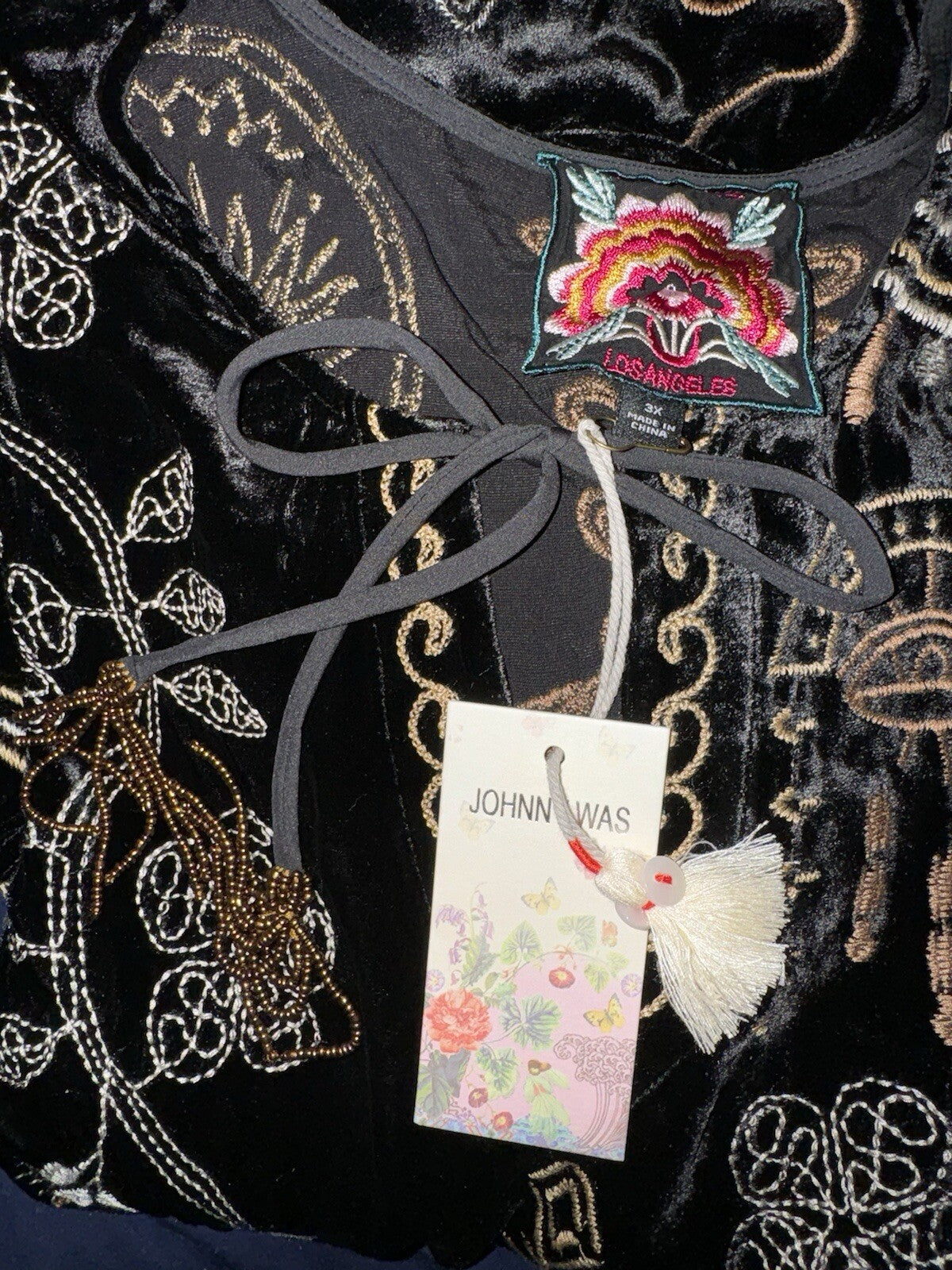 Johnny Was 3X 3XL Black & Gold Velvet Kimono Shift Mini Dress Or Tunic Top Johnny Was