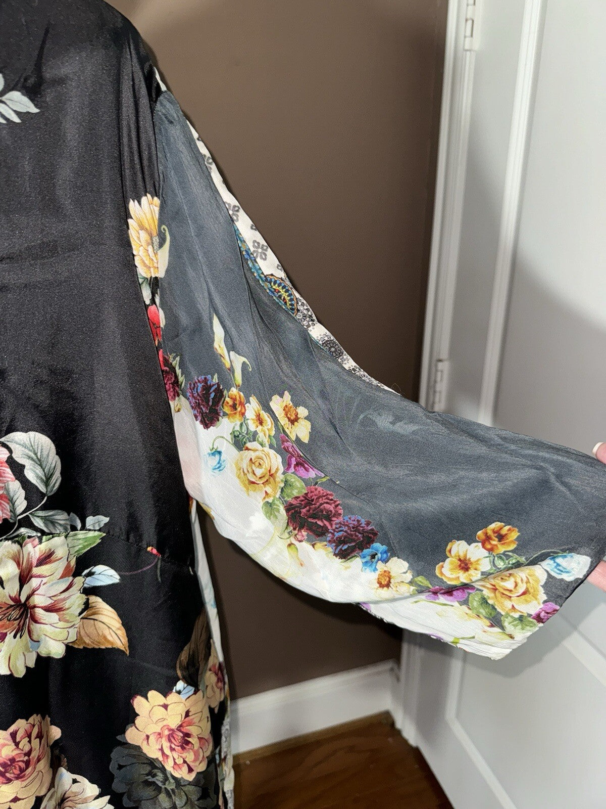 Johnny Was L 100% Silk Kimono Duster REVERSIBLE Embroidered Cardigan Wrap Johnny Was