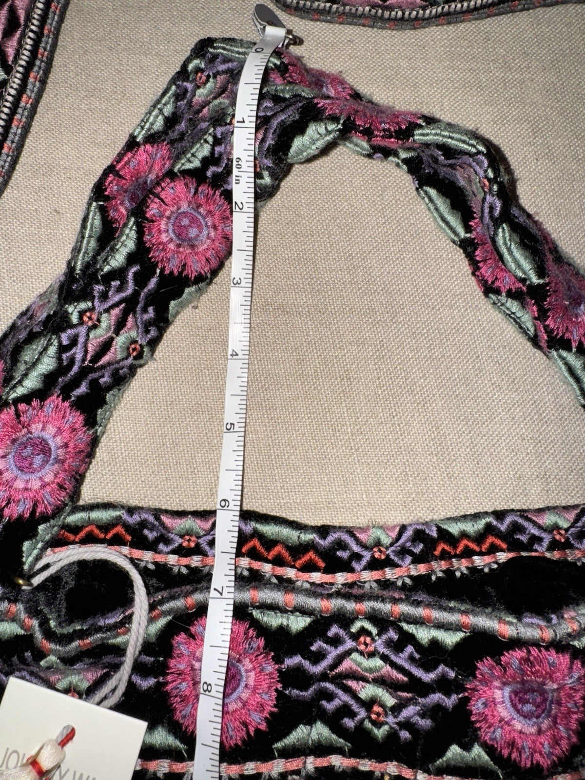 Johnny Was Large Black Velvet Hobo Bag Tote Purse Embroidered Crossbody Johnny Was