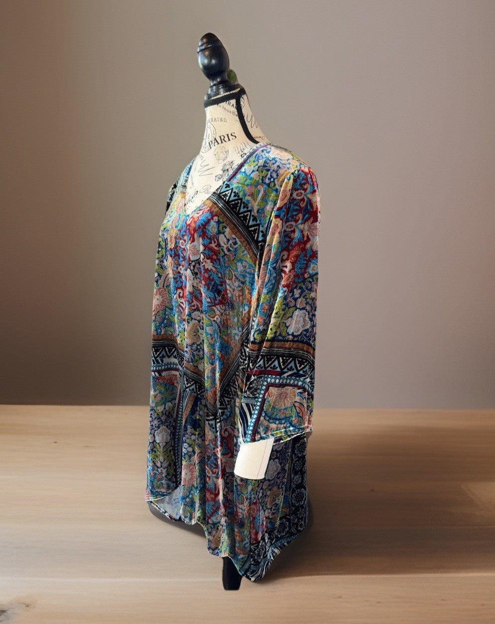 Johnny Was XXL Velvet Mini Shift Dress Tunic Or Top Shirt Jewel Tones BOHO Johnny Was