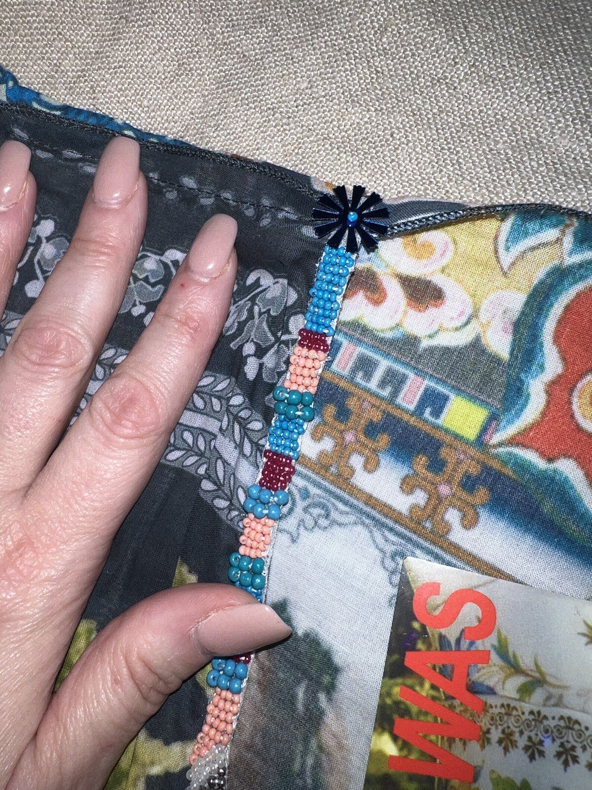 Johnny Was O/S Kimono Wrap Top Cover Up Beautiful Back & Beading Summer One Size Johnny Was