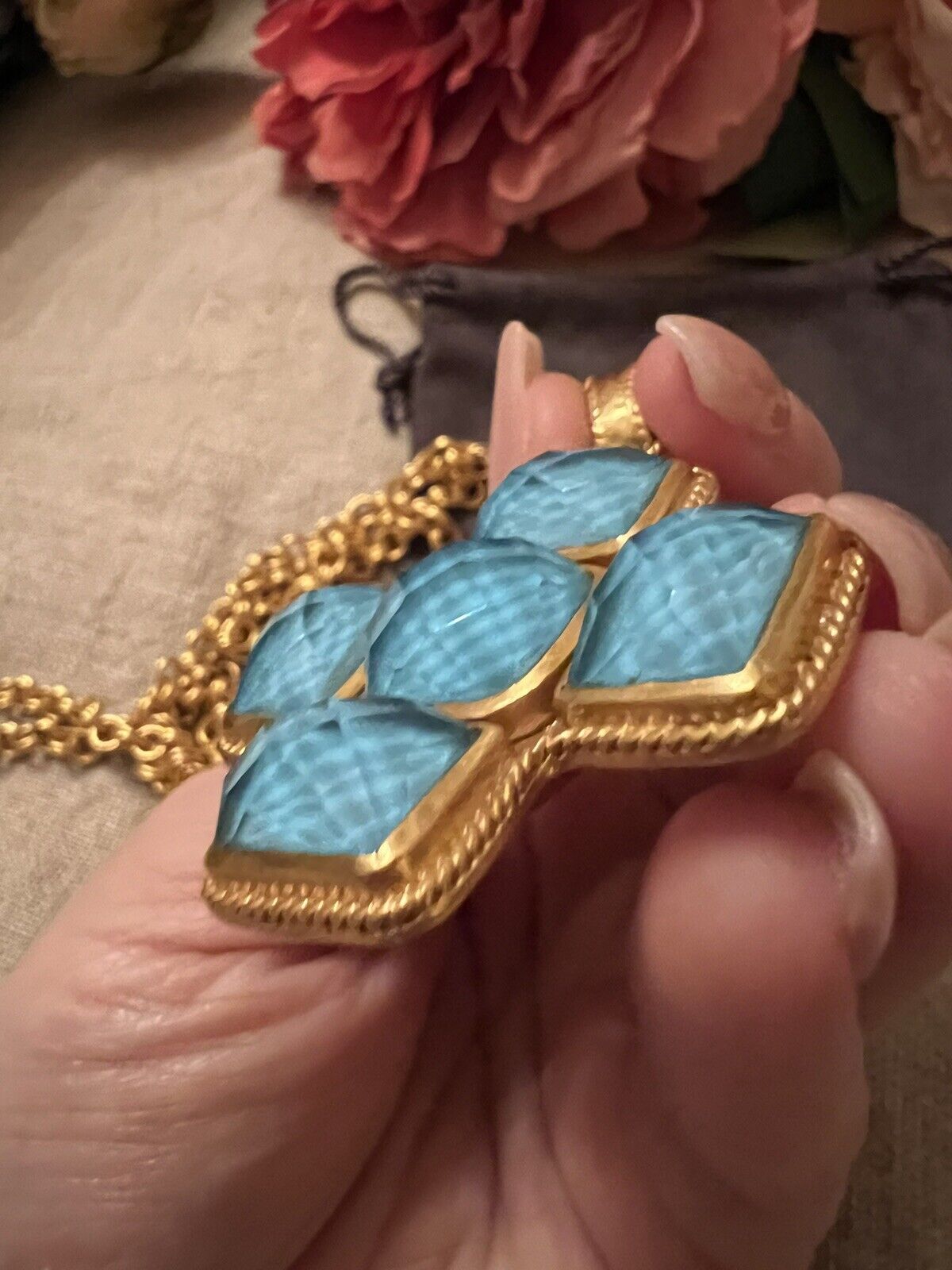 Julie Vos Pacific Blue & 24k Gold Plate Cross Statement Necklace & Pendant