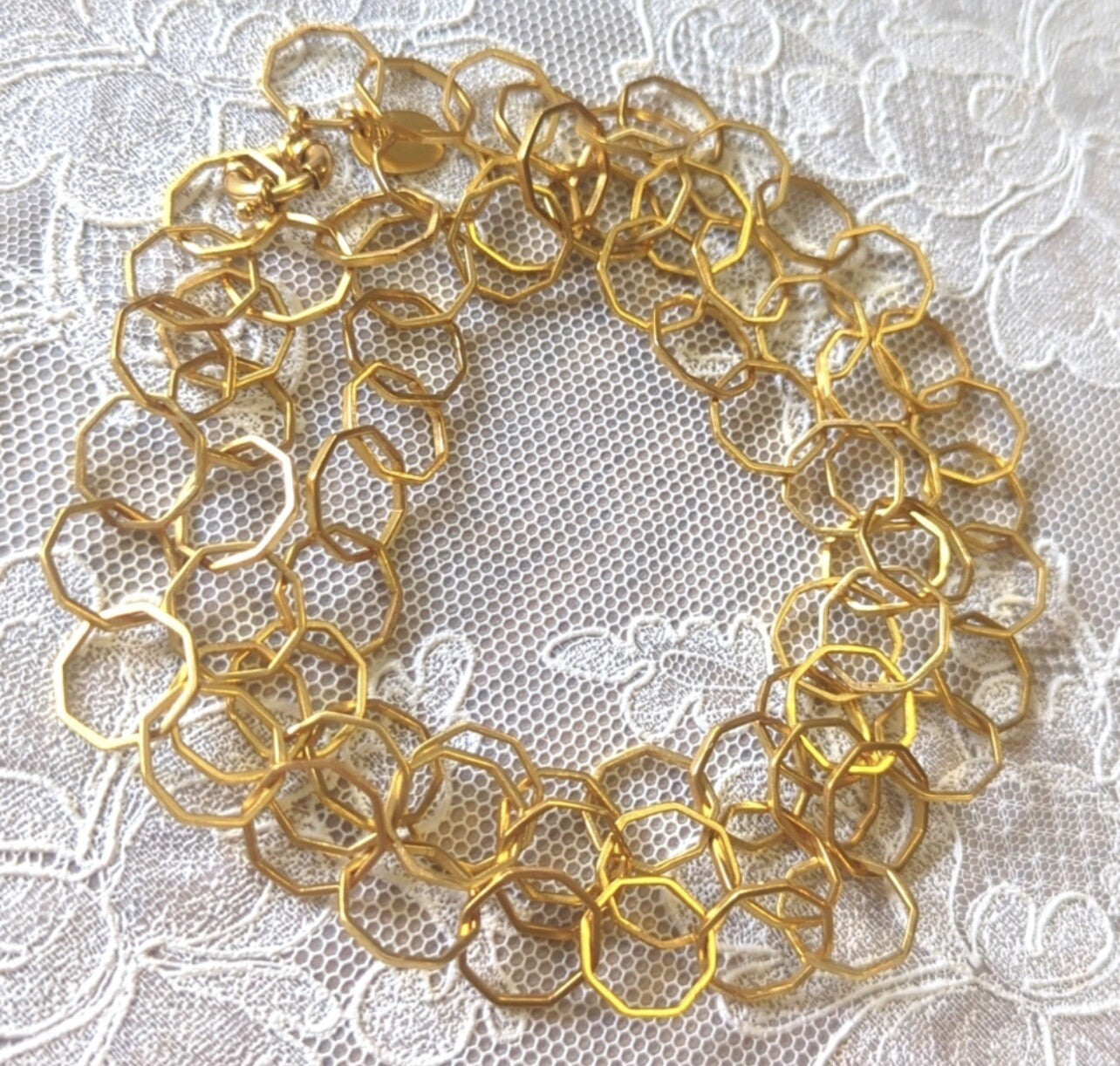 Julie Vos HONEYCOMB Link Necklace ADJUSTABLE 24k Gold Plate   Wow! RARE Julie Vos