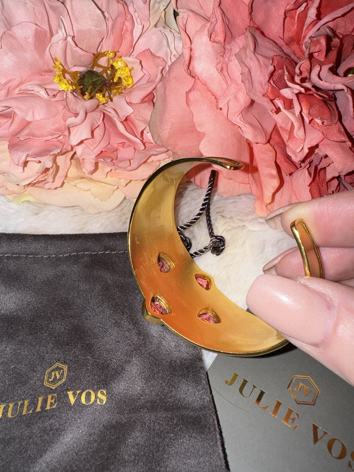 Julie Vos Iridescent Pink Two Tone Band Cuff Bracelet 24k Gold Plated Julie Vos