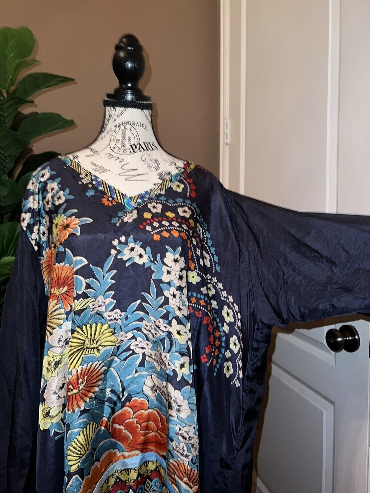 Johnny Was 3X 3XL 100% Silk Tunic Top Kimono Sleeves