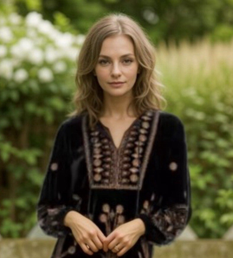 Johnny Was 3X Black & Gold Velvet Shift Mini Dress Tunic Top $528 Retail Johnny Was