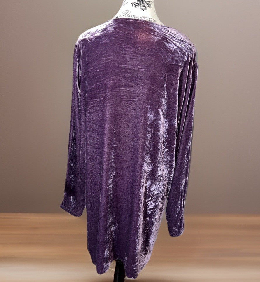 Johnny Was XL Purple Plum Velvet Tunic Top BOHO Mini Dress Tonal Embroidery Johnny Was