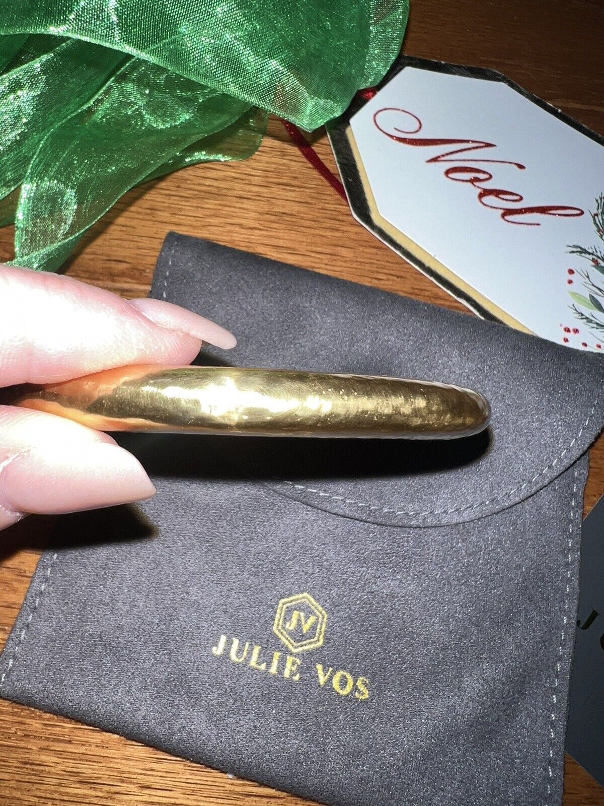 NEW Julie Vos Hammered 24k Gold Plated Hinged Bangle Bracelet  NWOT