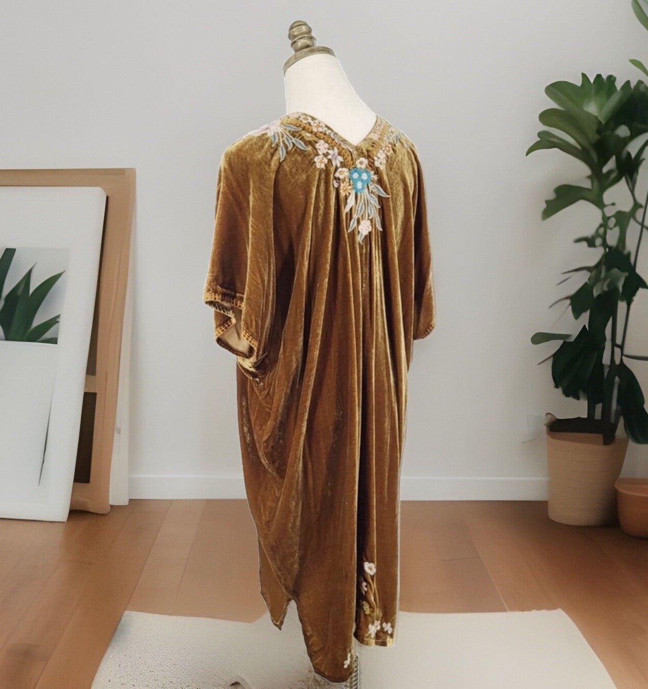 Johnny Was L Golden Velvet Embroidered Mini Dress Tunic Shift Top Babydoll LUXE Johnny Was