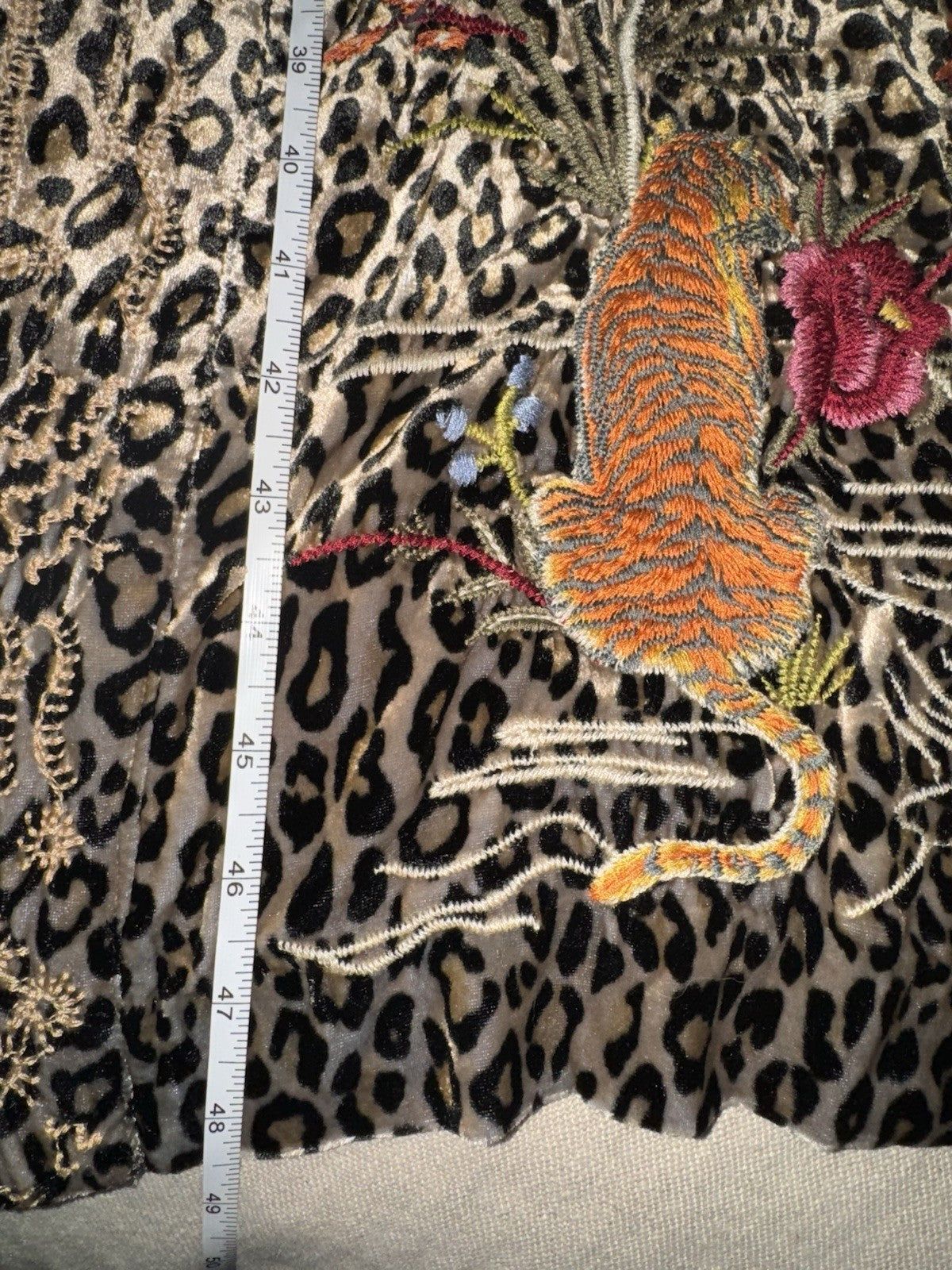 Johnny Was L Leopard Print Velvet Long Kimono Duster Coat Jacket Embroidered Johnny Was